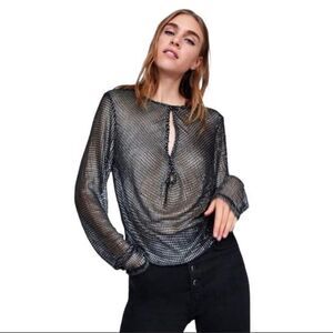 Zara Metallic Mesh Top Silver Small EUC